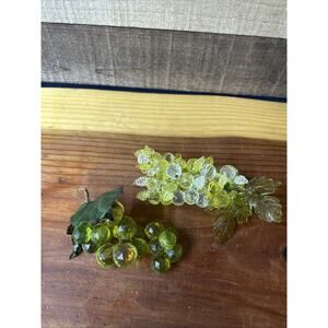 VTG Set Of 2 Lucite Grapes Acrylic Green Faceted Beaded Grape Cluster 8” And 5”